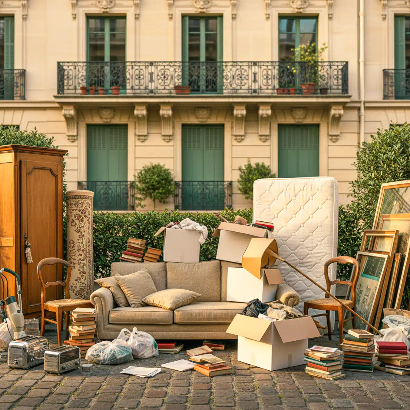 Évacuation d’encombrants : meubles, électroménager, cartons et déchets divers.