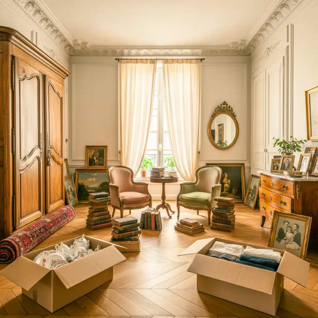 Débarras après succession avec respect des objets familiaux et tri organisé.